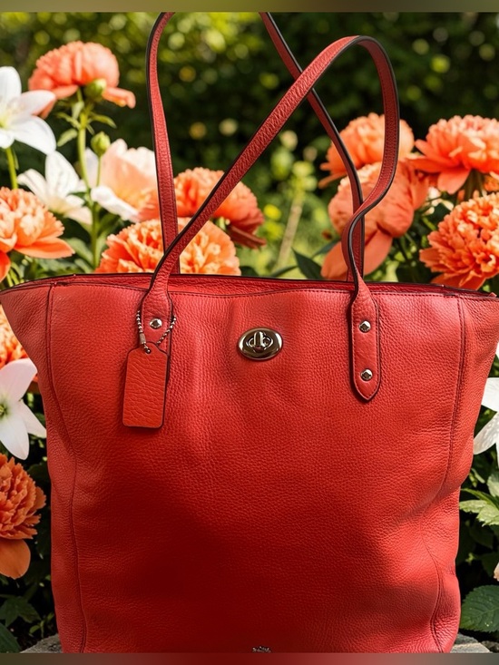 Coach Handbags - Coach Red Pebbled Leather Turnlock Tote